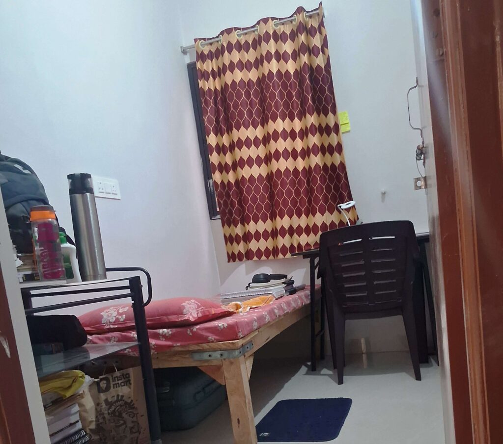 Single Non-AC Room being prepared for students at best Boys Hostel in Boring Road, Patna